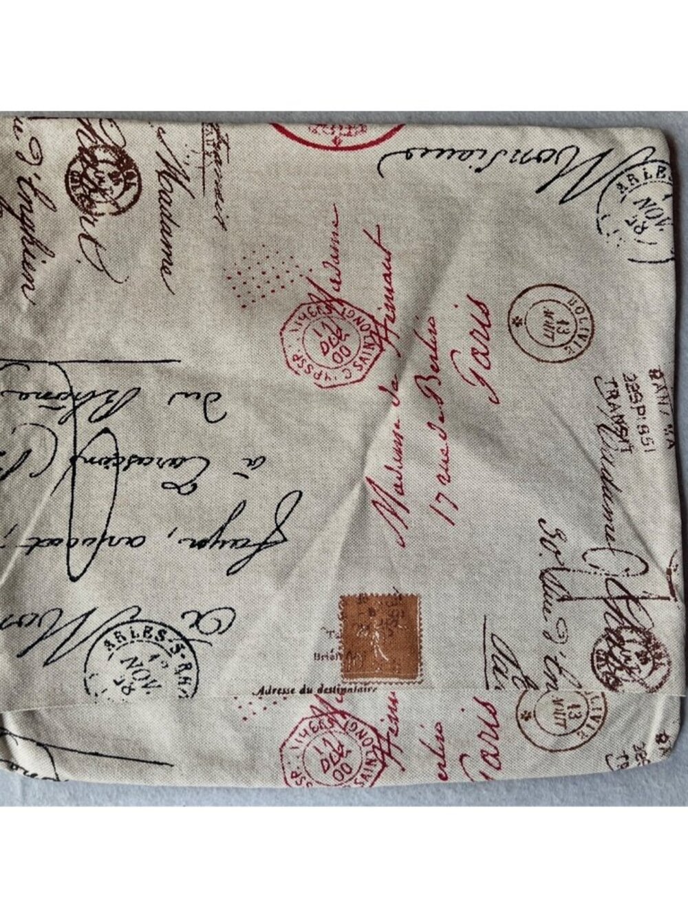 Pillow Cover Postmark & Script Flap Closure 19" x 17.5" Beige Brown Black Red